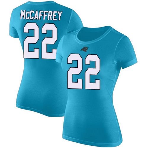 Carolina Panthers Blue Women Christian McCaffrey Rush Pride Name and Number NFL Football #22 T Shirt